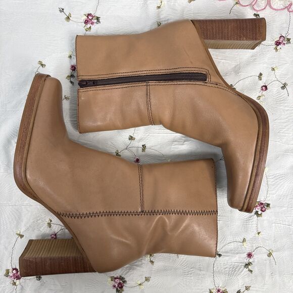 Vtg Candies Leather Boots Womens 8.5 Tan Chunky Heel Square Toe Mid Calf 90s Y2K - Picture 5 of 11